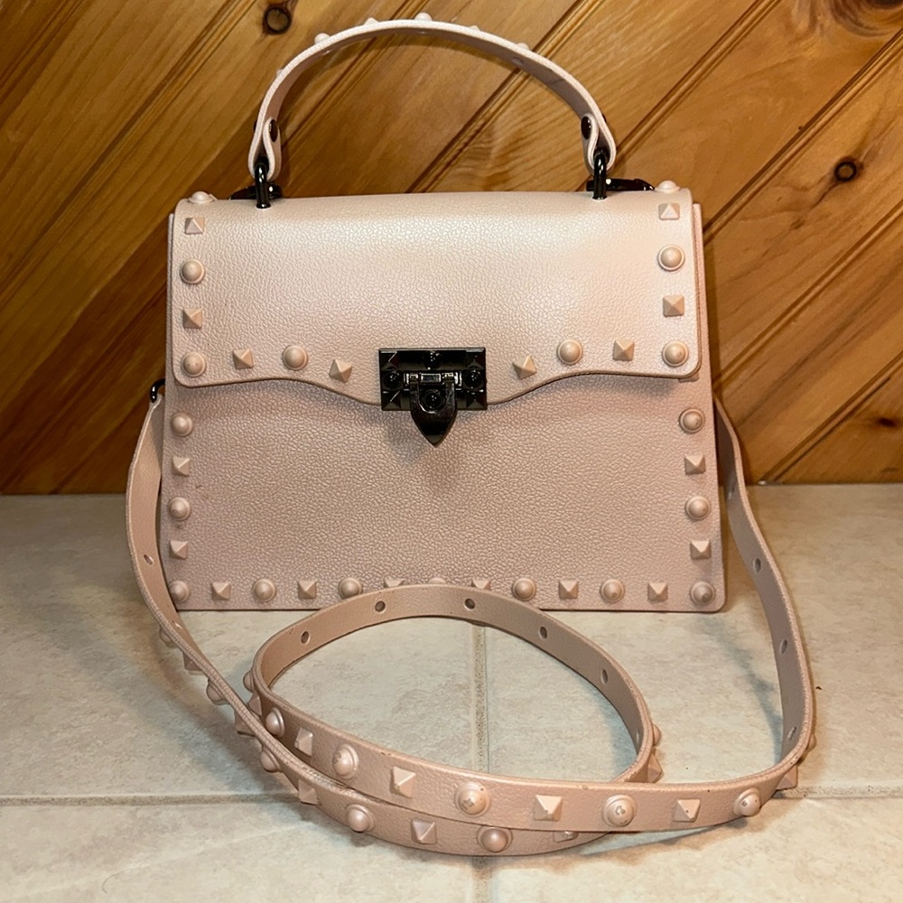 Light pink PVC jelly stud bag w/crossbody strap